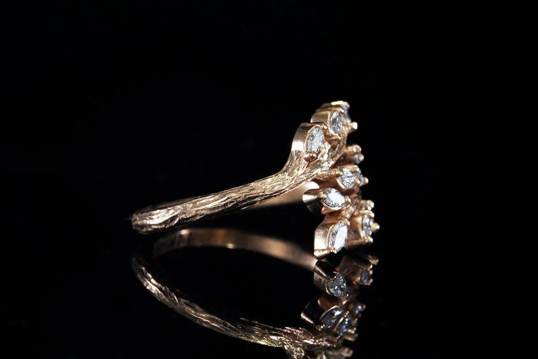 ROSE GOLD TWIG RING WITH MARQUISE DIAMOND LEAVES