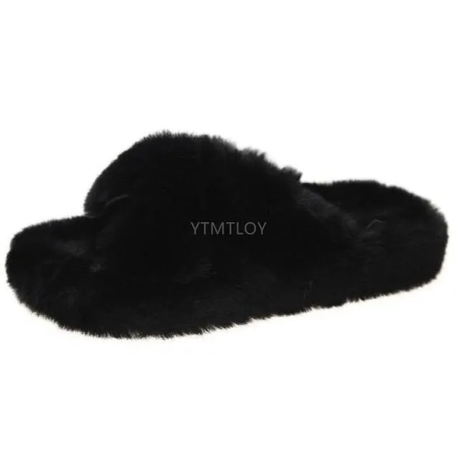 RXFSP Summer Fluffy Raccoon Fur Slippers Shoes Women