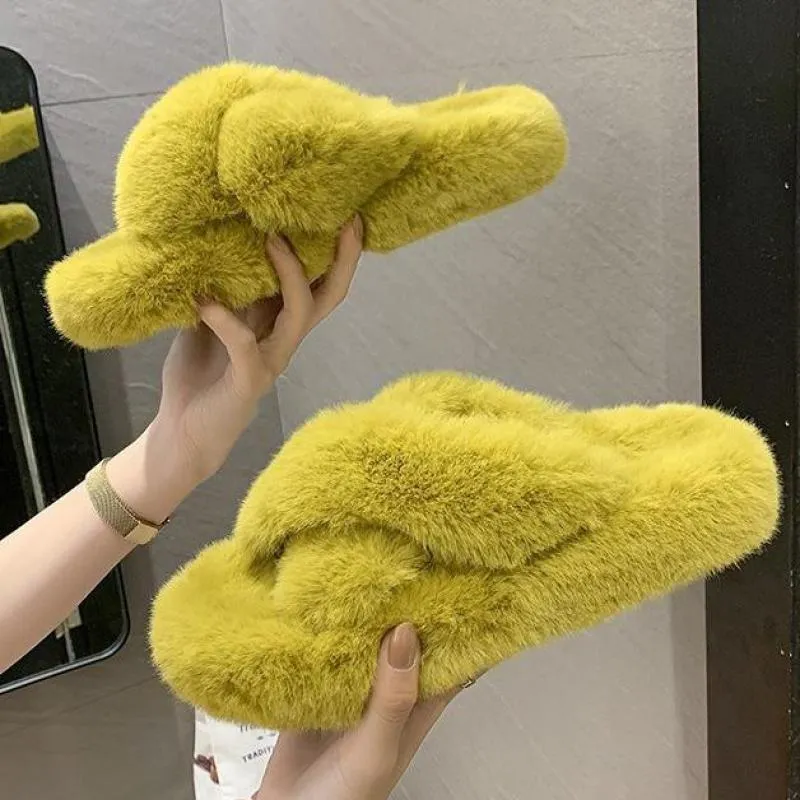 RXFSP Summer Fluffy Raccoon Fur Slippers Shoes Women