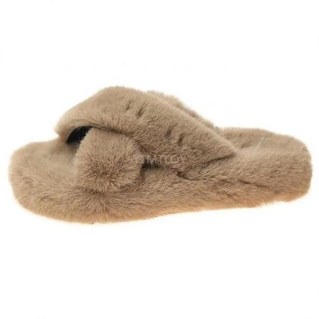 RXFSP Summer Fluffy Raccoon Fur Slippers Shoes Women