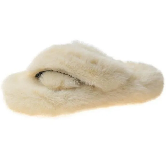 RXFSP Summer Fluffy Raccoon Fur Slippers Shoes Women
