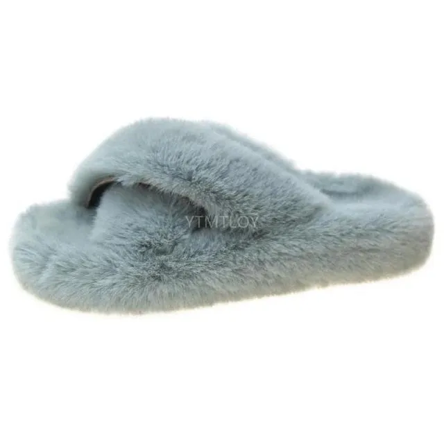 RXFSP Summer Fluffy Raccoon Fur Slippers Shoes Women