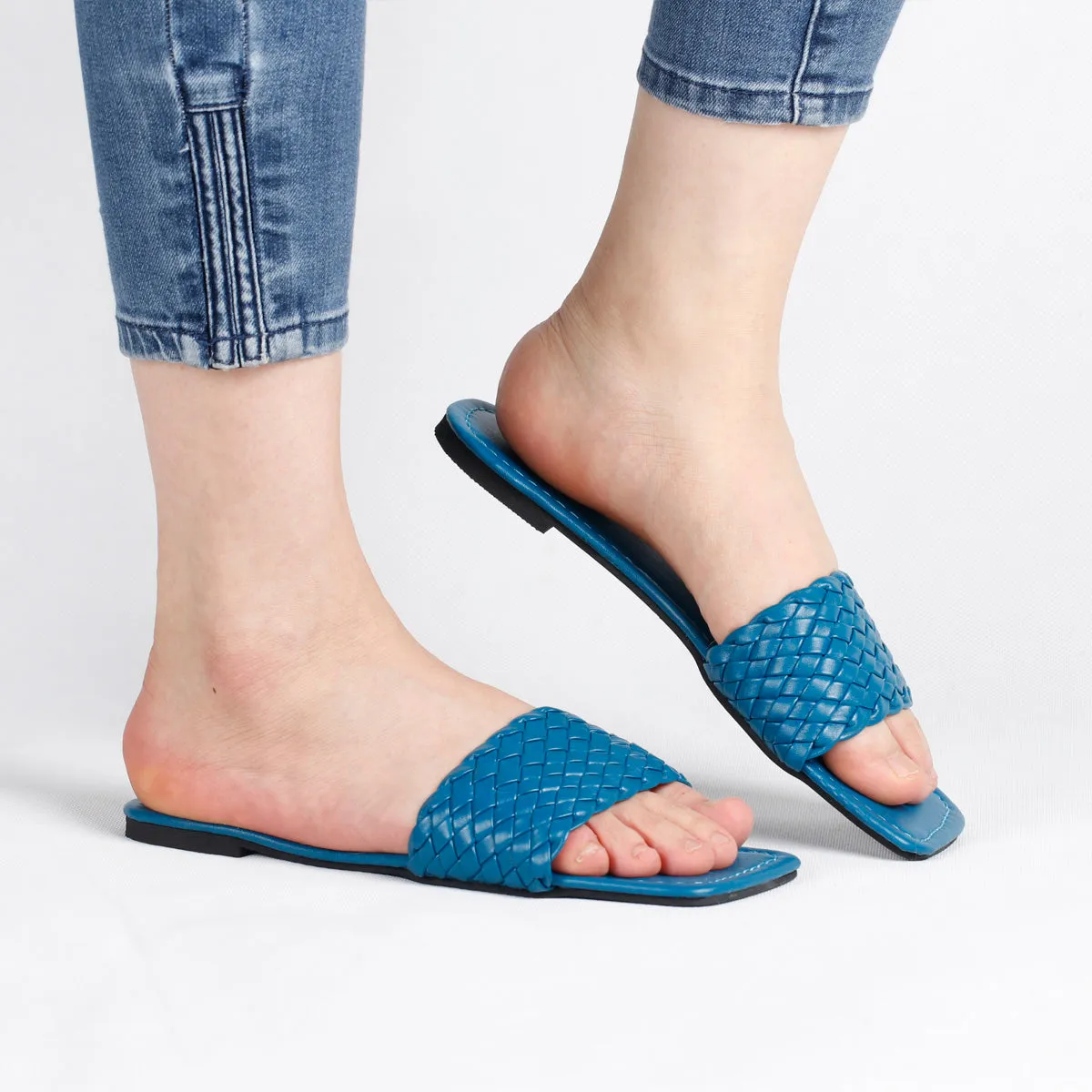 RXFSP Women Woven Square Head Flat Slippers