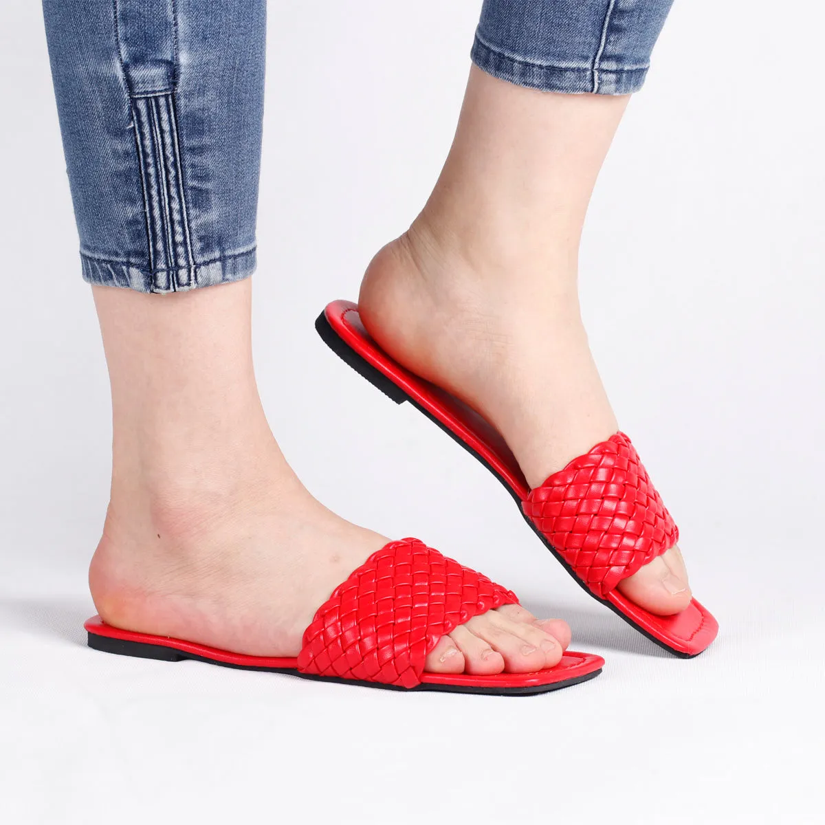 RXFSP Women Woven Square Head Flat Slippers