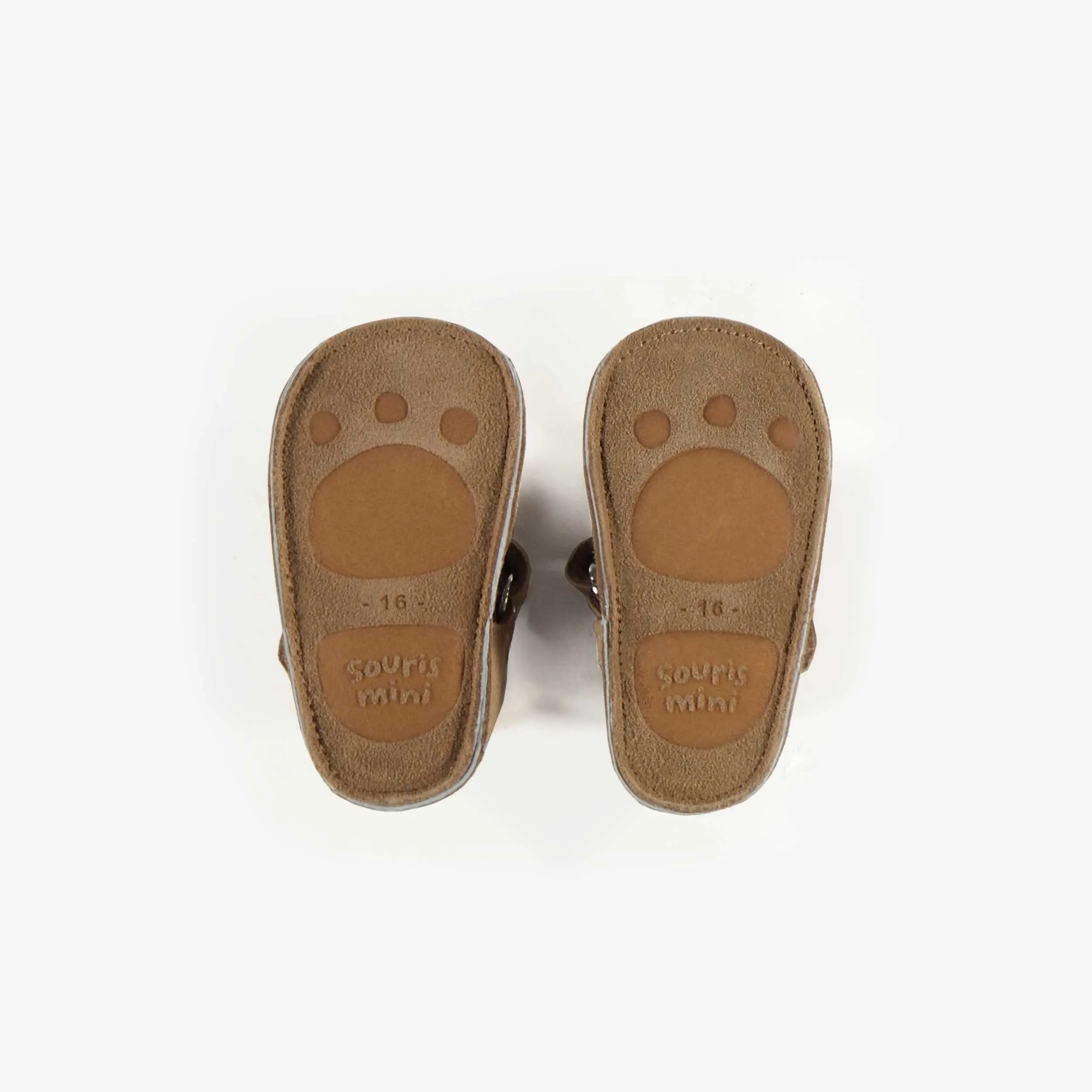 Sandales brunes à semelle souple en suède, naissance || Brown sandals with soft sole in suede, newborn