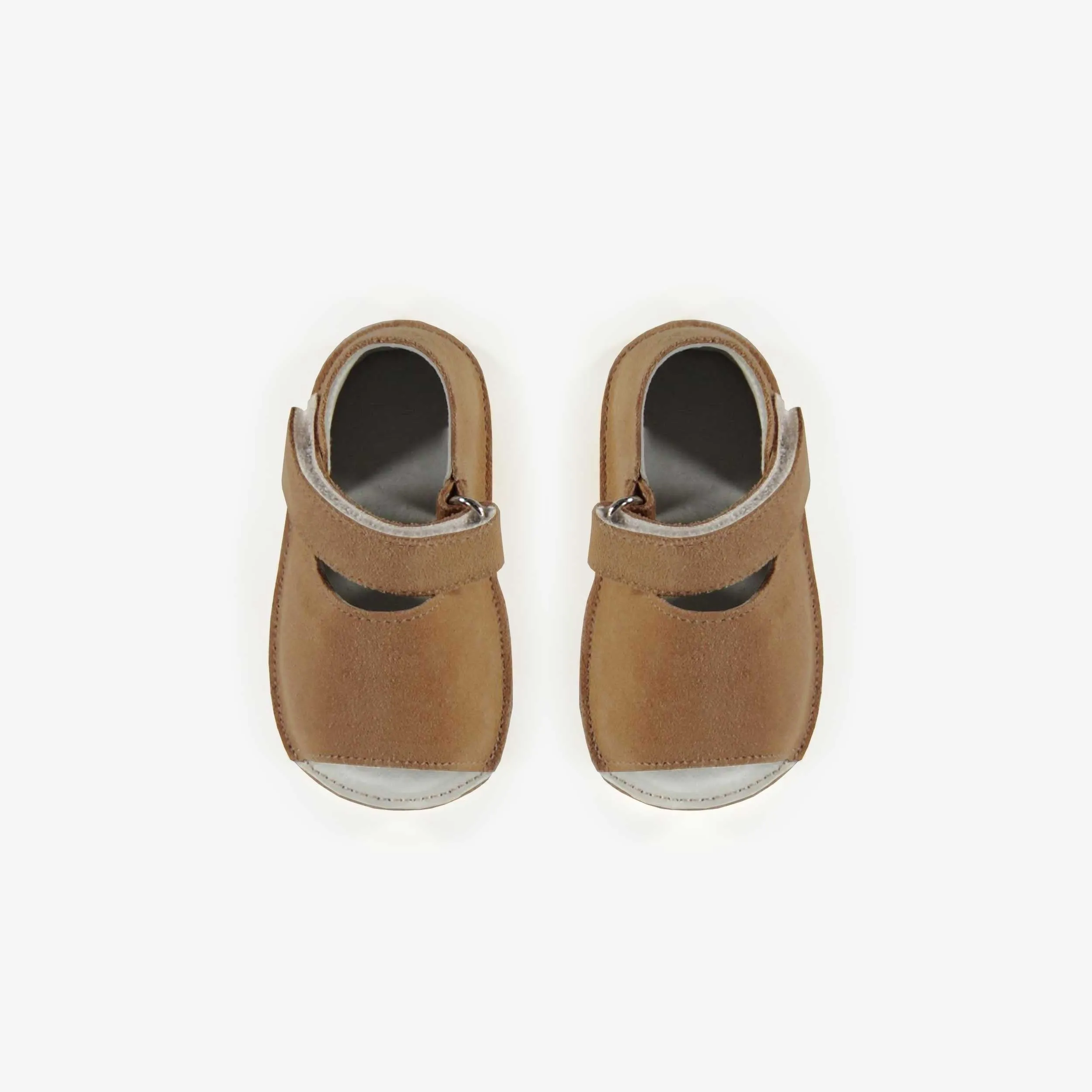 Sandales brunes à semelle souple en suède, naissance || Brown sandals with soft sole in suede, newborn