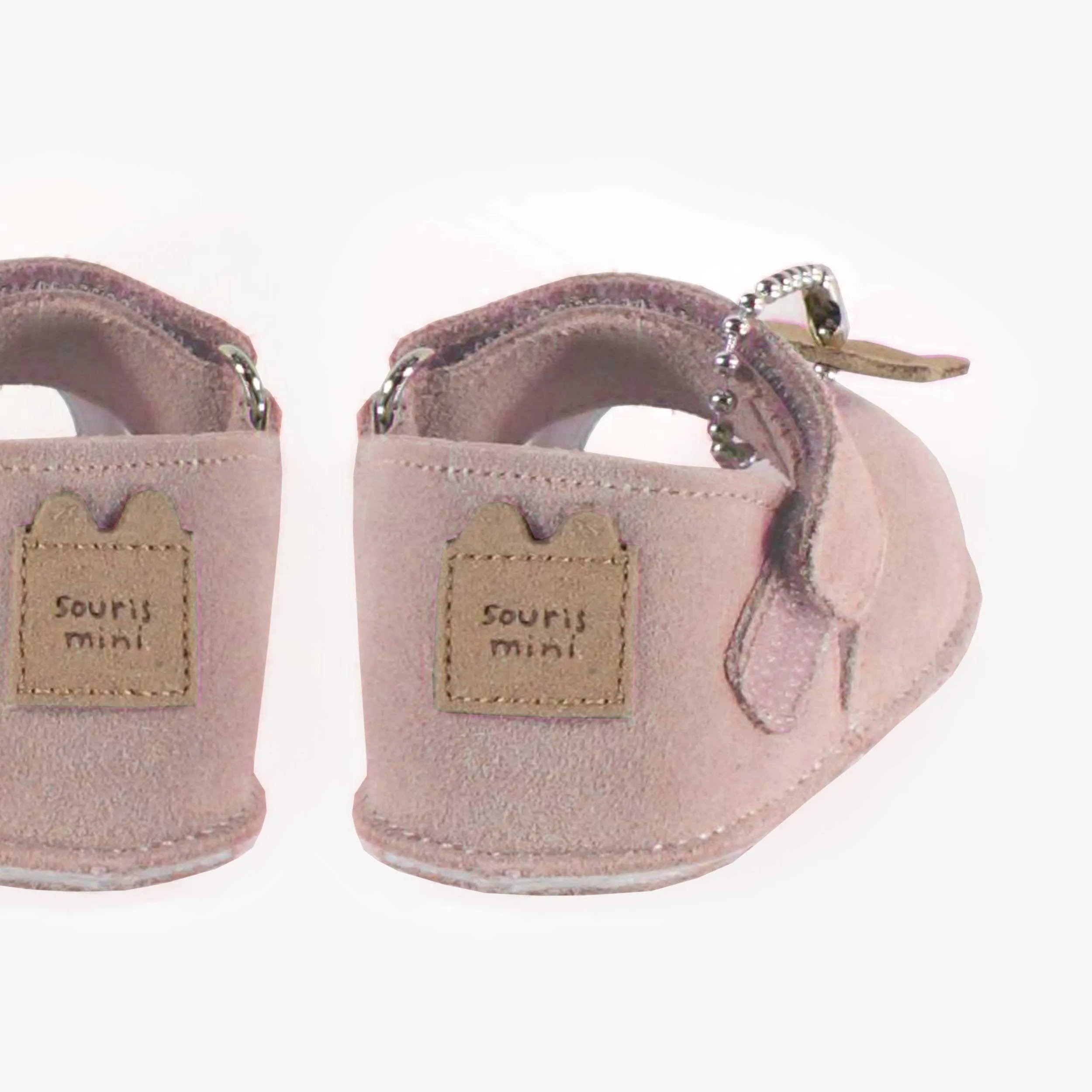 Sandales rose pâle à semelle souple en suède, naissance || Pale pink sandals with soft sole in suede, newborn