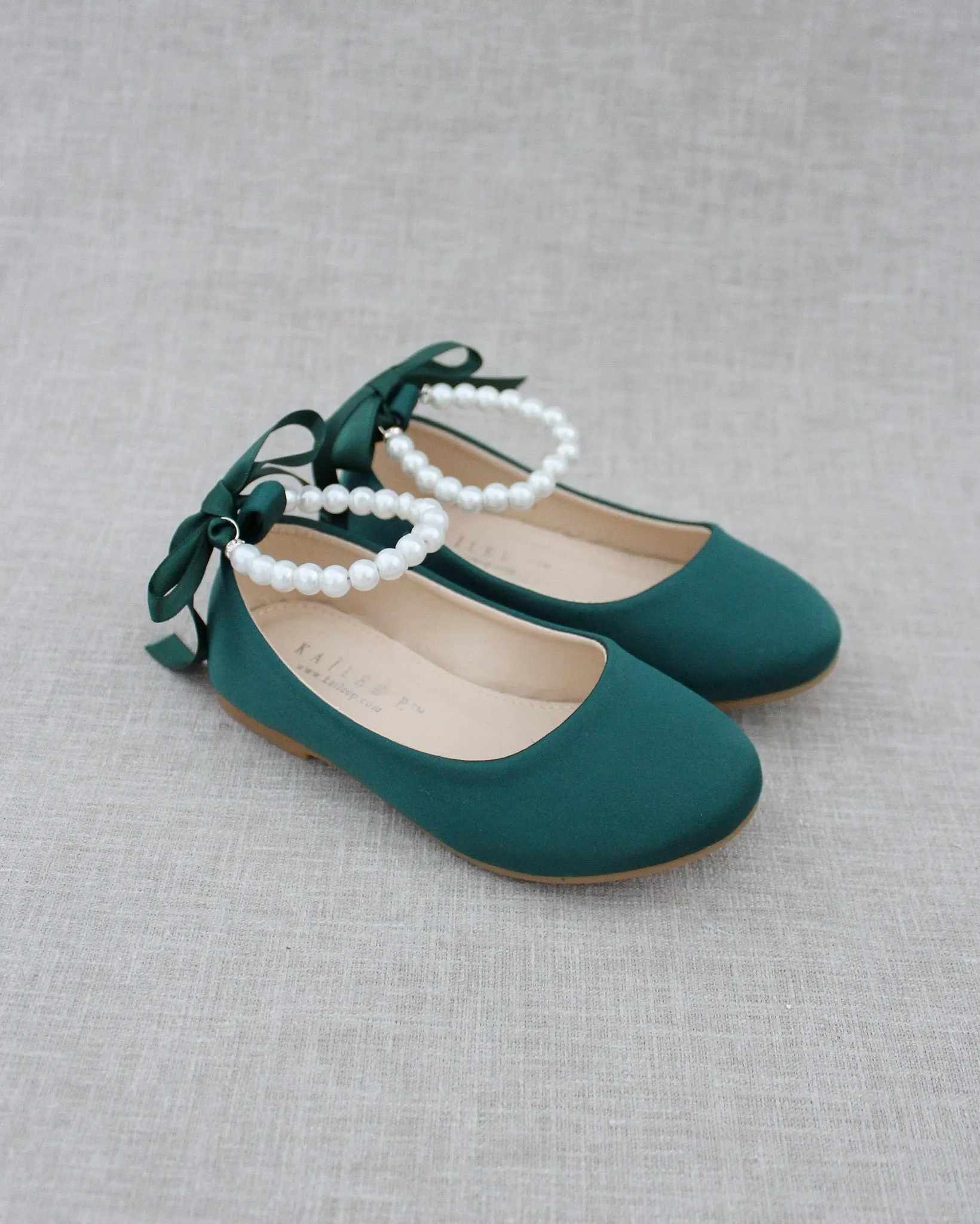 Satin Flats with Pearls Ankle Straps