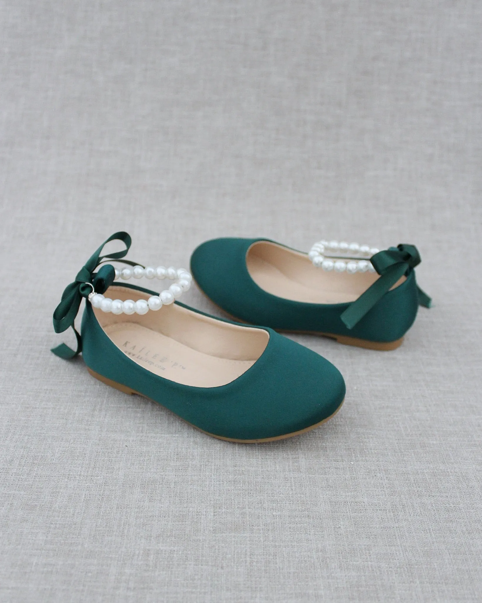 Satin Flats with Pearls Ankle Straps