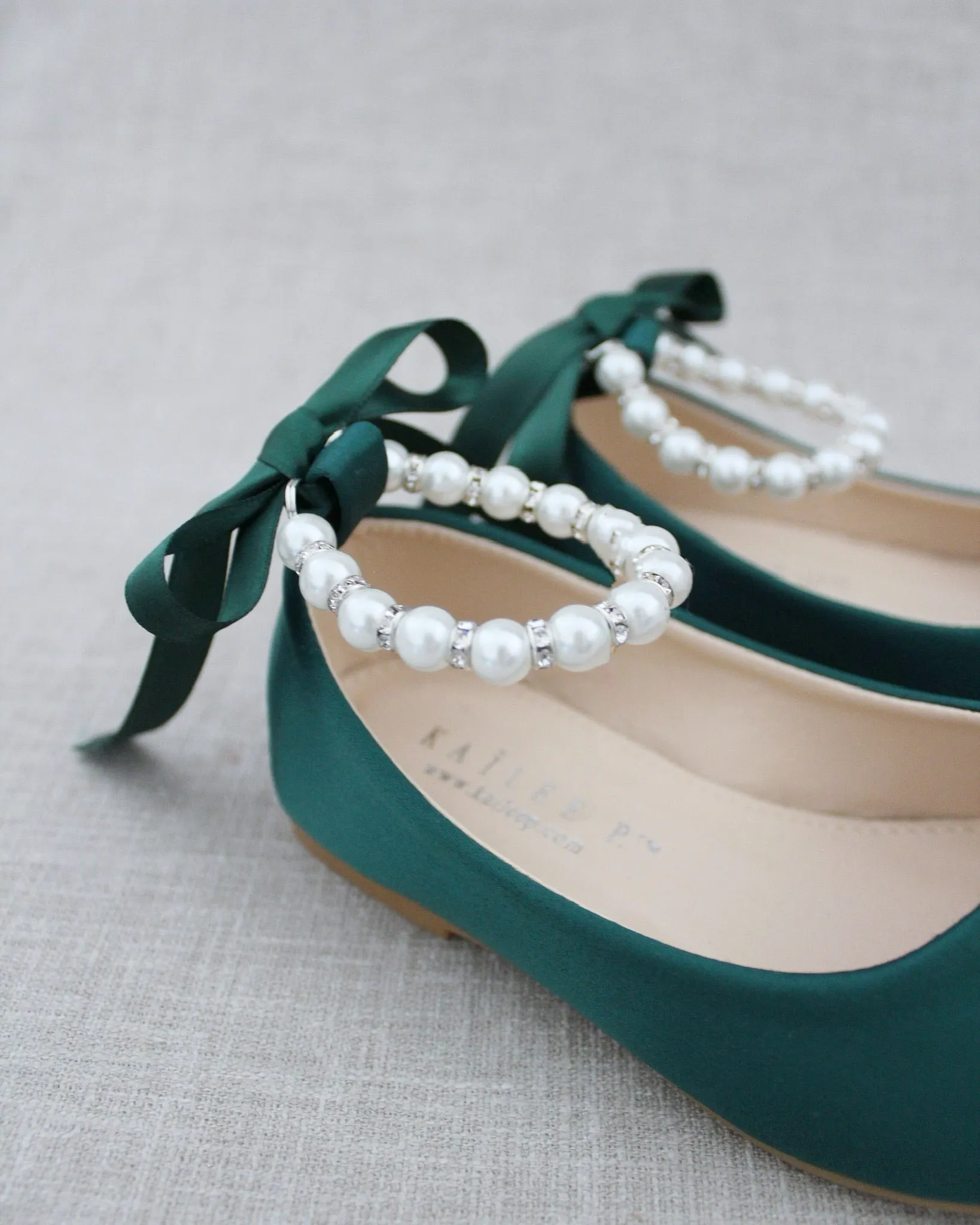 Satin Flats with Pearls Ankle Straps