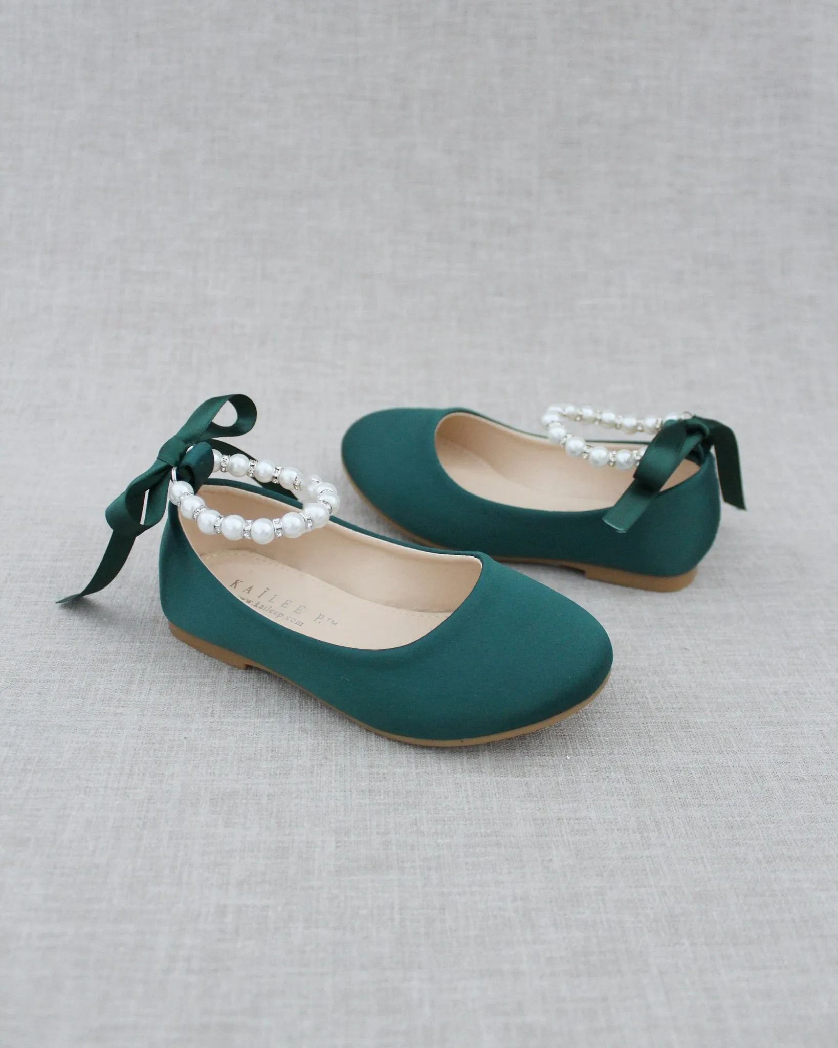 Satin Flats with Pearls Ankle Straps