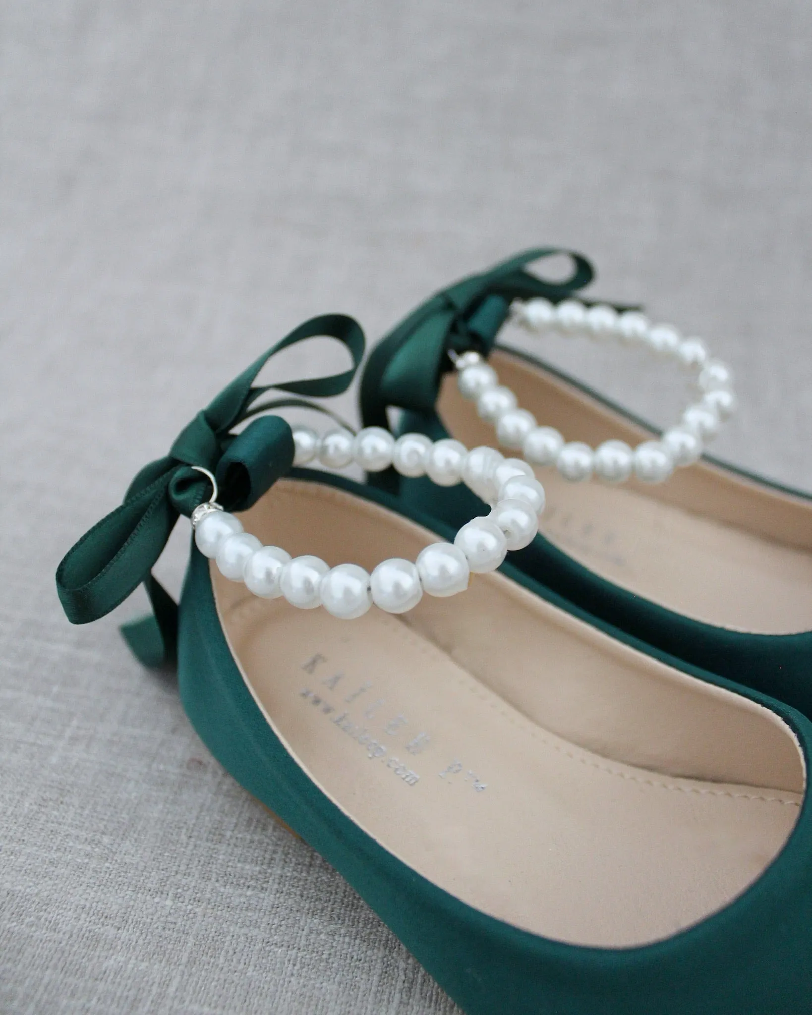 Satin Flats with Pearls Ankle Straps