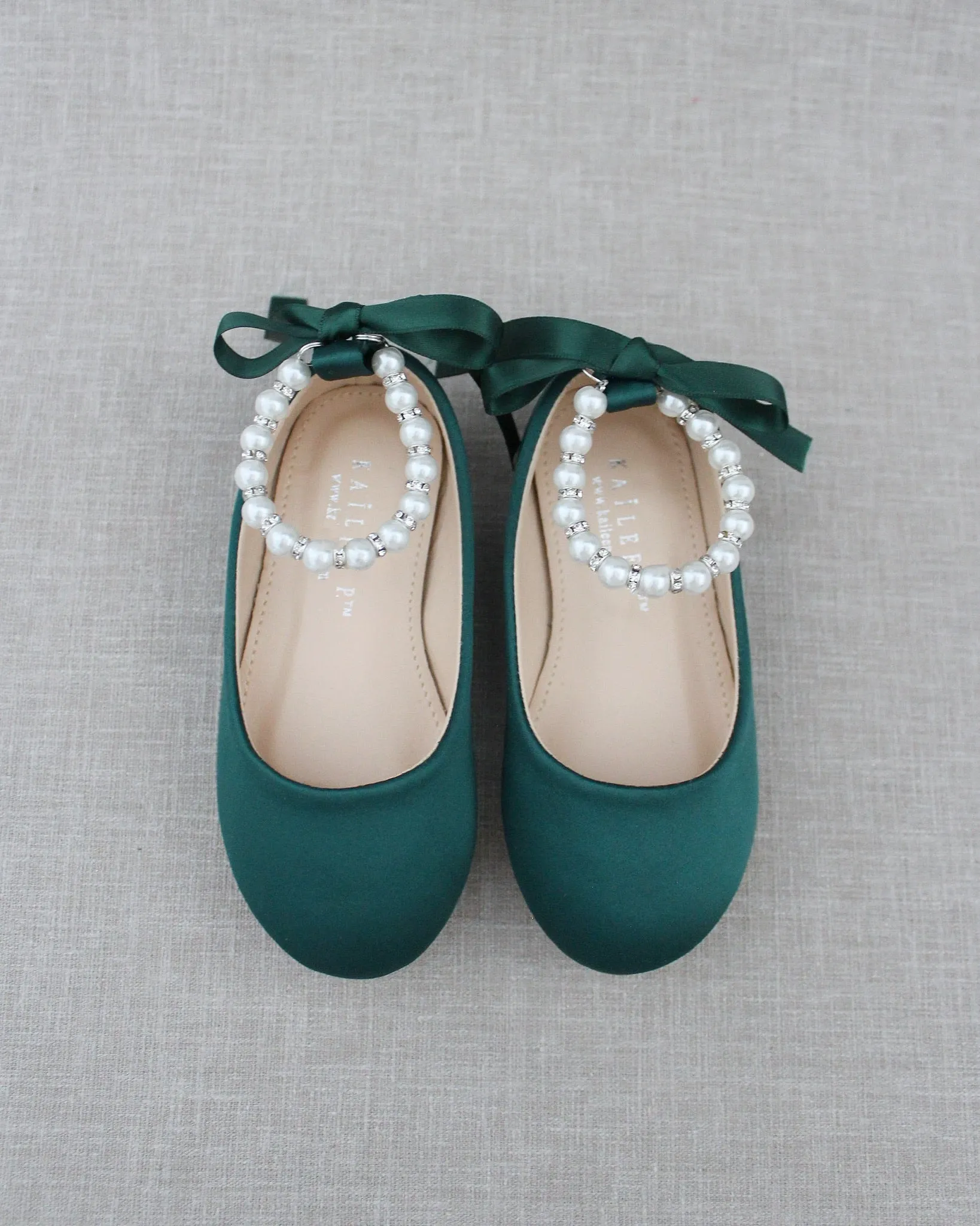 Satin Flats with Pearls Ankle Straps