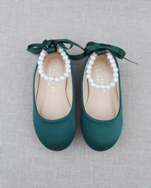 Satin Flats with Pearls Ankle Straps
