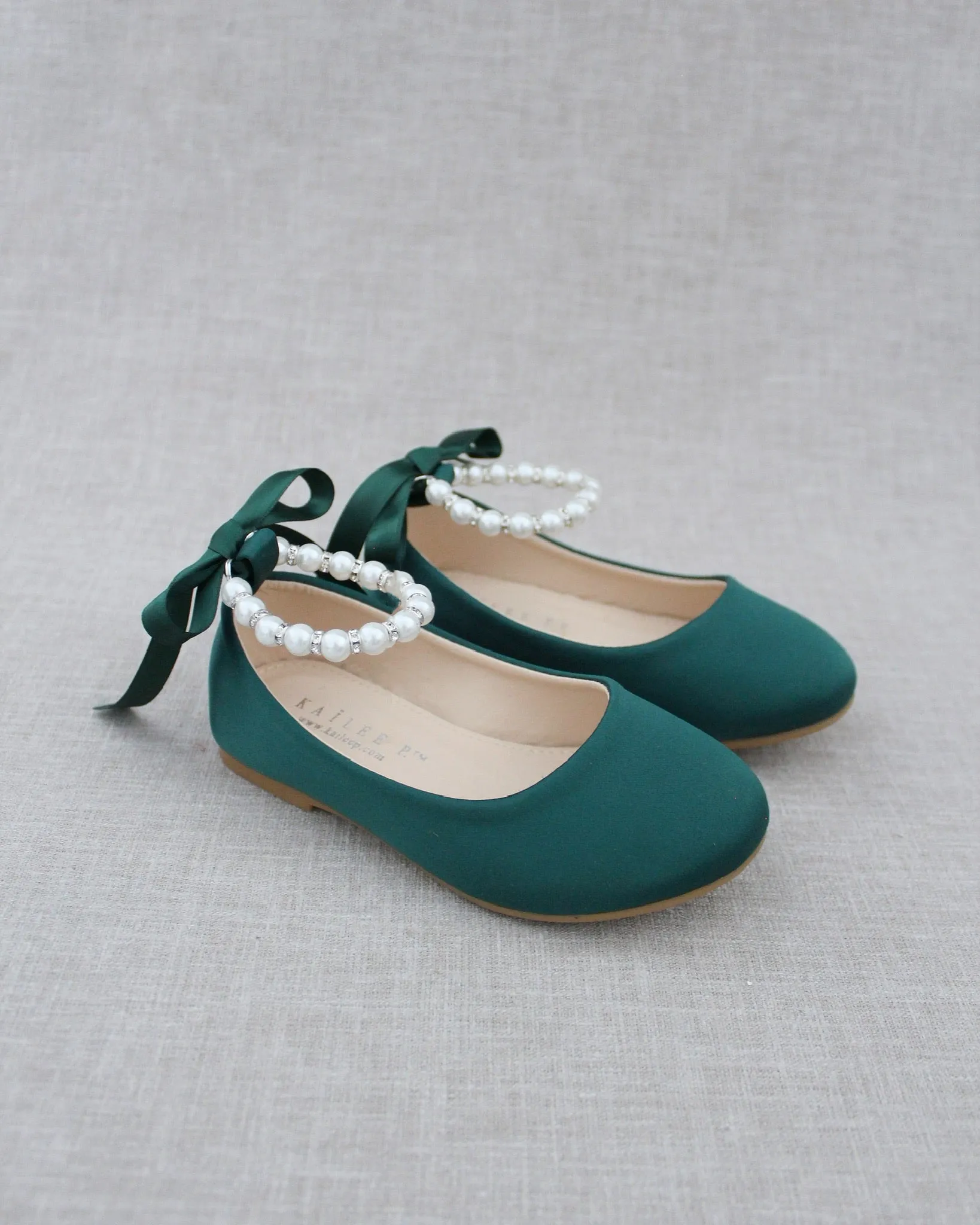 Satin Flats with Pearls Ankle Straps
