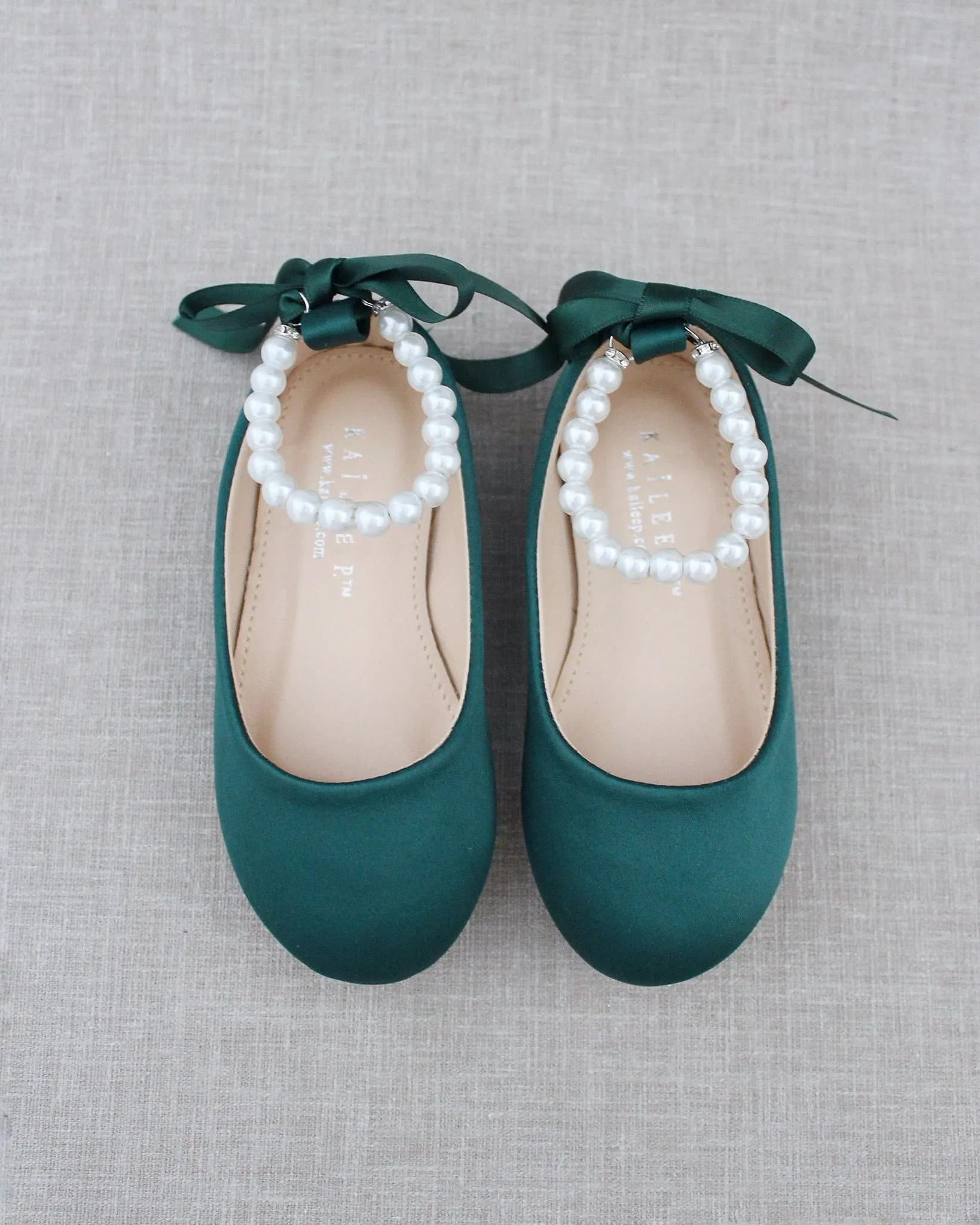 Satin Flats with Pearls Ankle Straps