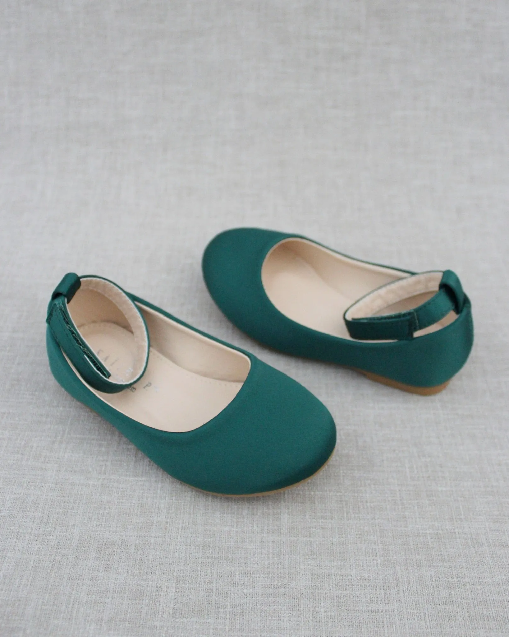 Satin Flats with Velcro Ankle Strap