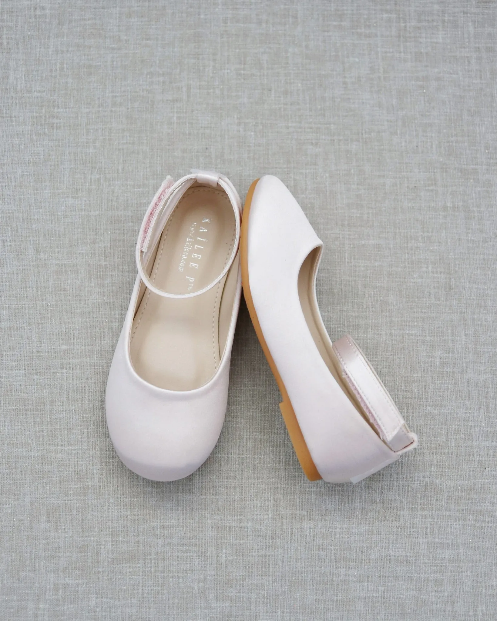 Satin Flats with Velcro Ankle Strap