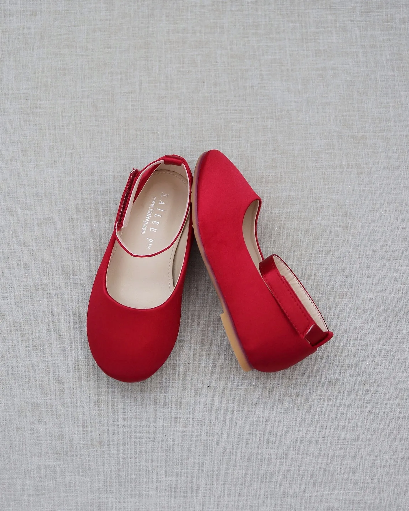 Satin Flats with Velcro Ankle Strap
