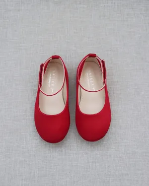 Satin Flats with Velcro Ankle Strap