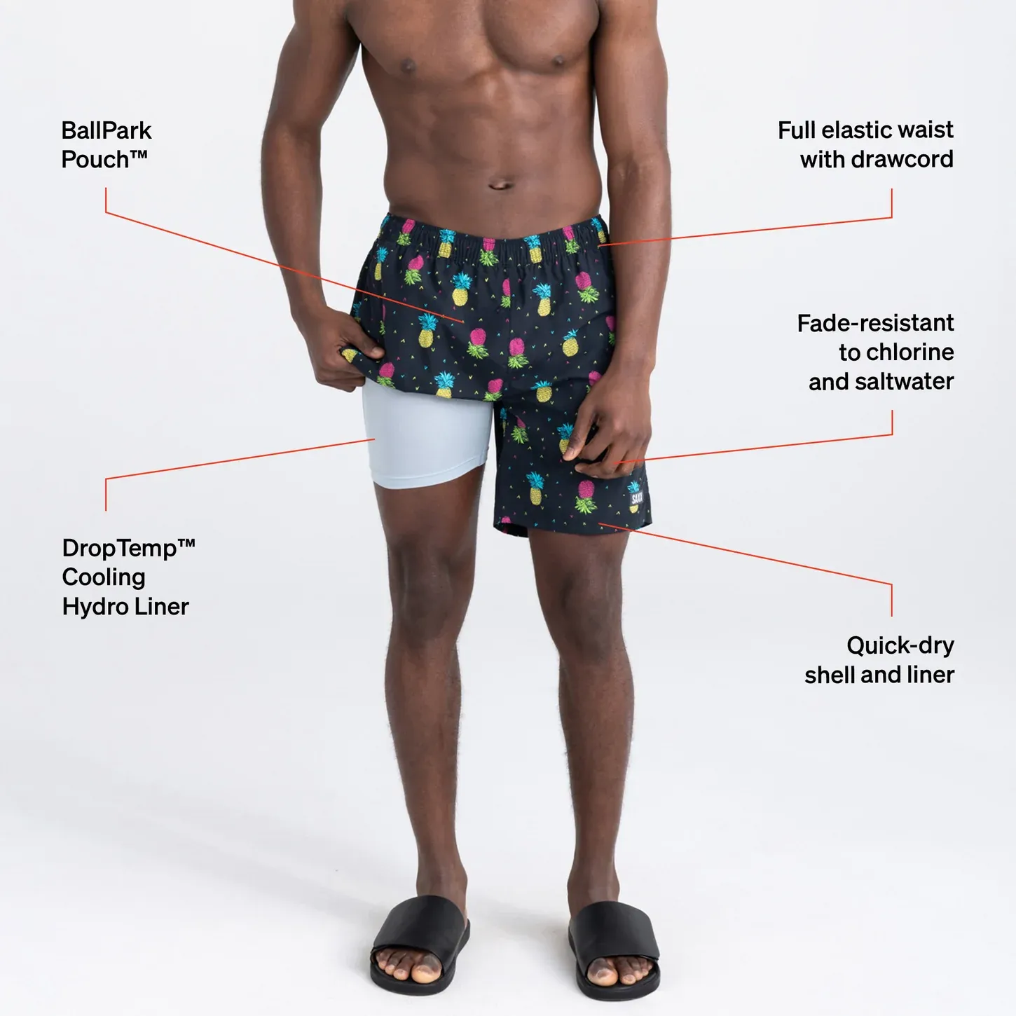 Saxx Mens Go Coastal Classic Volley 7" Swim Short - Pineapple Flip