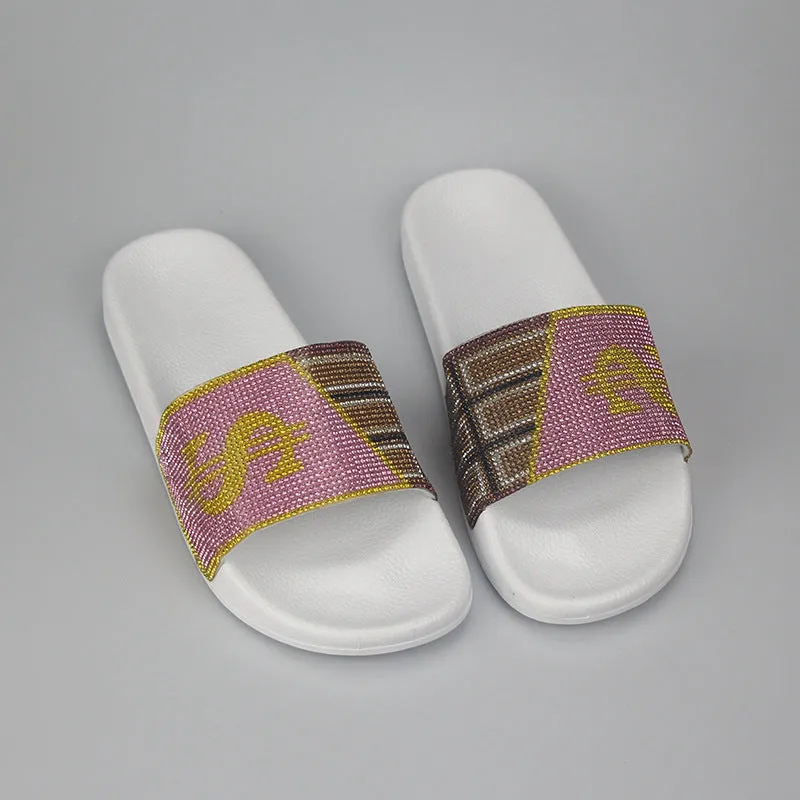 Sequins Rhinestone Dollar Print Slippers & Clutch Bags