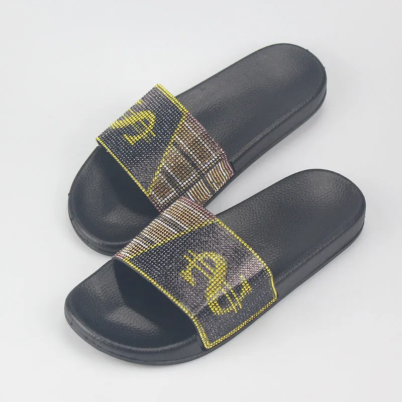 Sequins Rhinestone Dollar Print Slippers & Clutch Bags