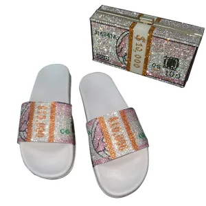 Sequins Rhinestone Money Print Slippers & Clutch Bags & Hair Bands (Sold Separately))