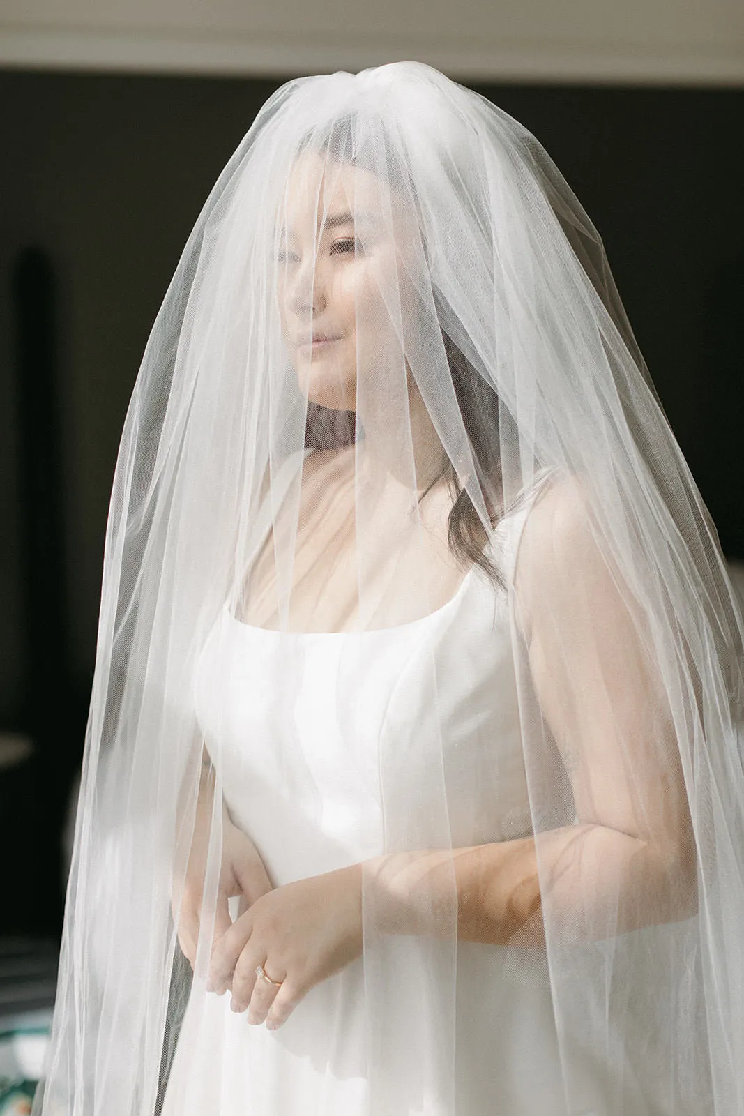 Simple Detachable Blusher Veil - Short Raw Edge Blusher for Over Bride's Face
