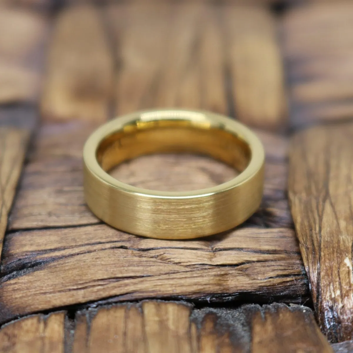 SLENDER | Gold Tungsten Ring, Brushed, Flat