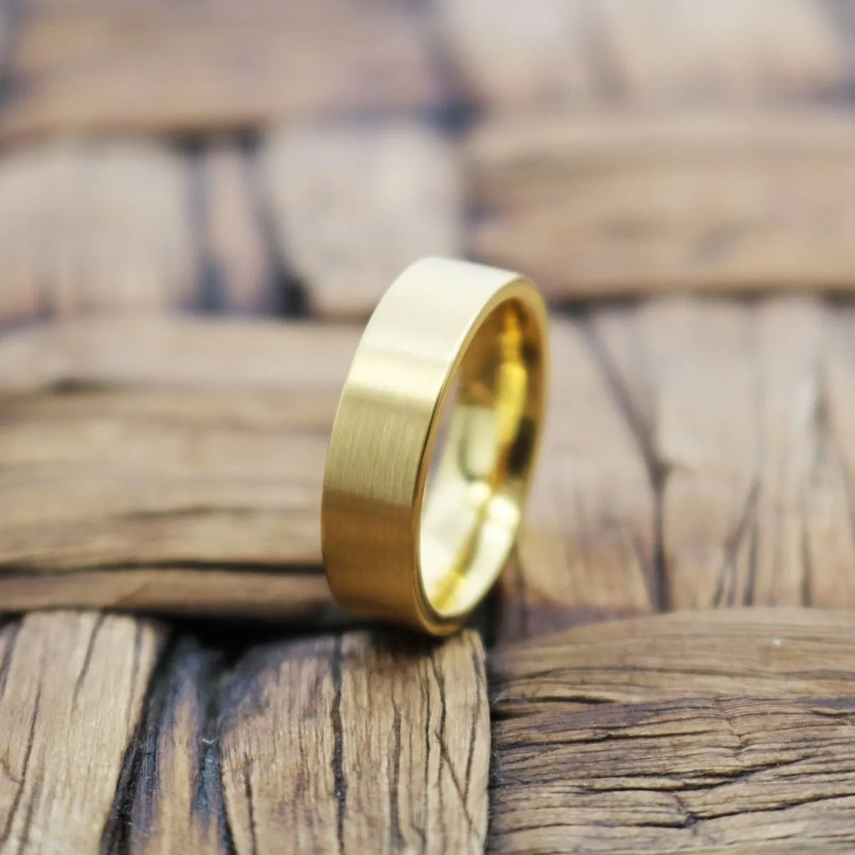 SLENDER | Gold Tungsten Ring, Brushed, Flat
