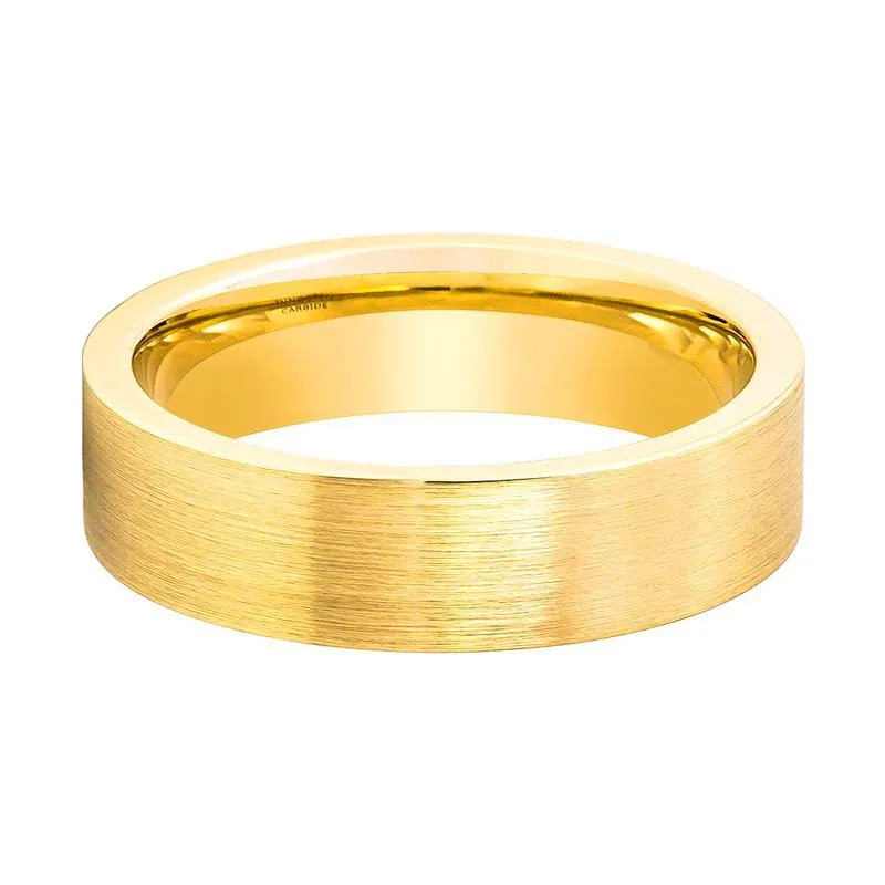 SLENDER | Gold Tungsten Ring, Brushed, Flat