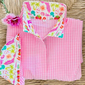 SNOWBIRD SHIRT ON PINK GINGHAM