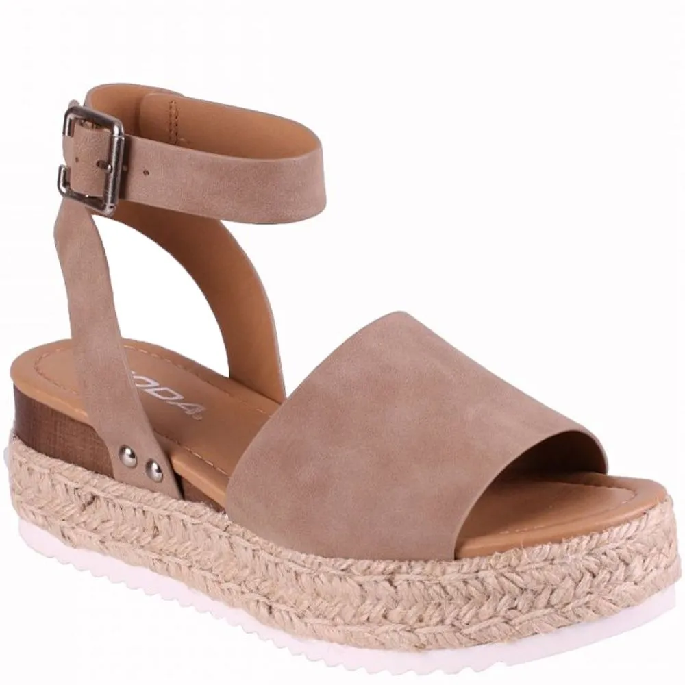 Soda Topic Open Toe Buckle Ankle Strap Espadrilles Flatform Wedge Casual Sandal (7, Dark Natural)