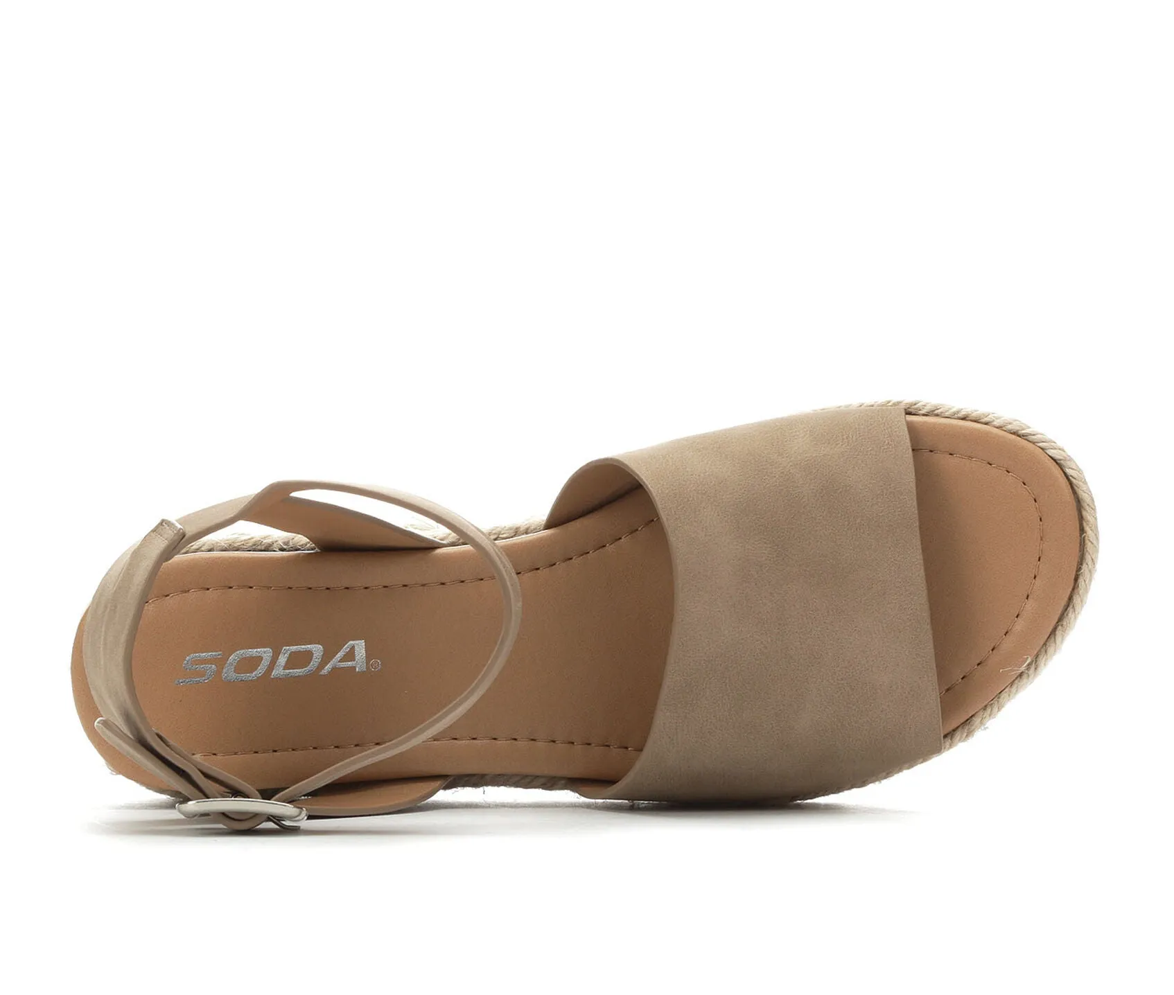 Soda Topic Open Toe Buckle Ankle Strap Espadrilles Flatform Wedge Casual Sandal (7, Dark Natural)