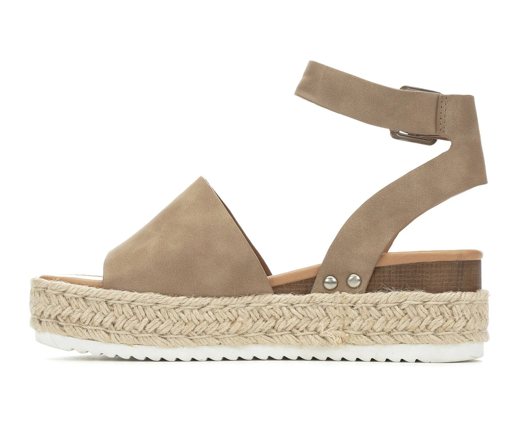 Soda Topic Open Toe Buckle Ankle Strap Espadrilles Flatform Wedge Casual Sandal (7, Dark Natural)