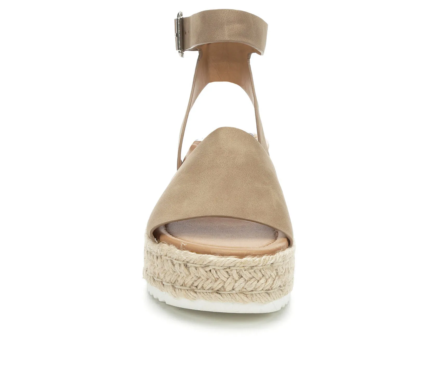 Soda Topic Open Toe Buckle Ankle Strap Espadrilles Flatform Wedge Casual Sandal (7, Dark Natural)