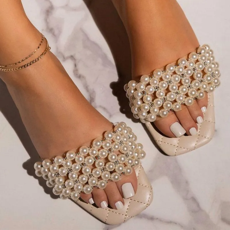 Solid Beaded Transparent Strap Flat Sandals