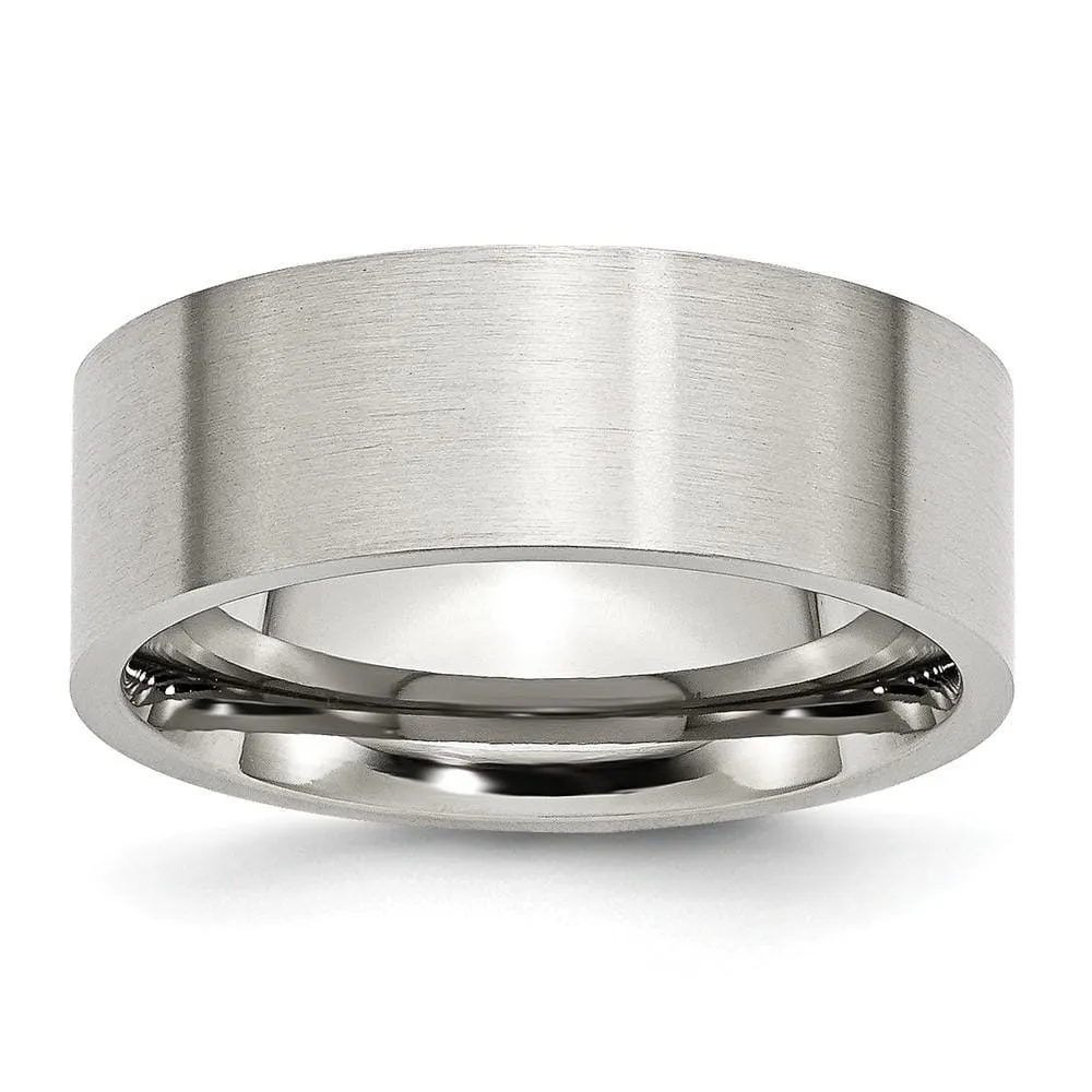Steel Flat Brushed 8MM Band Unisex Ring