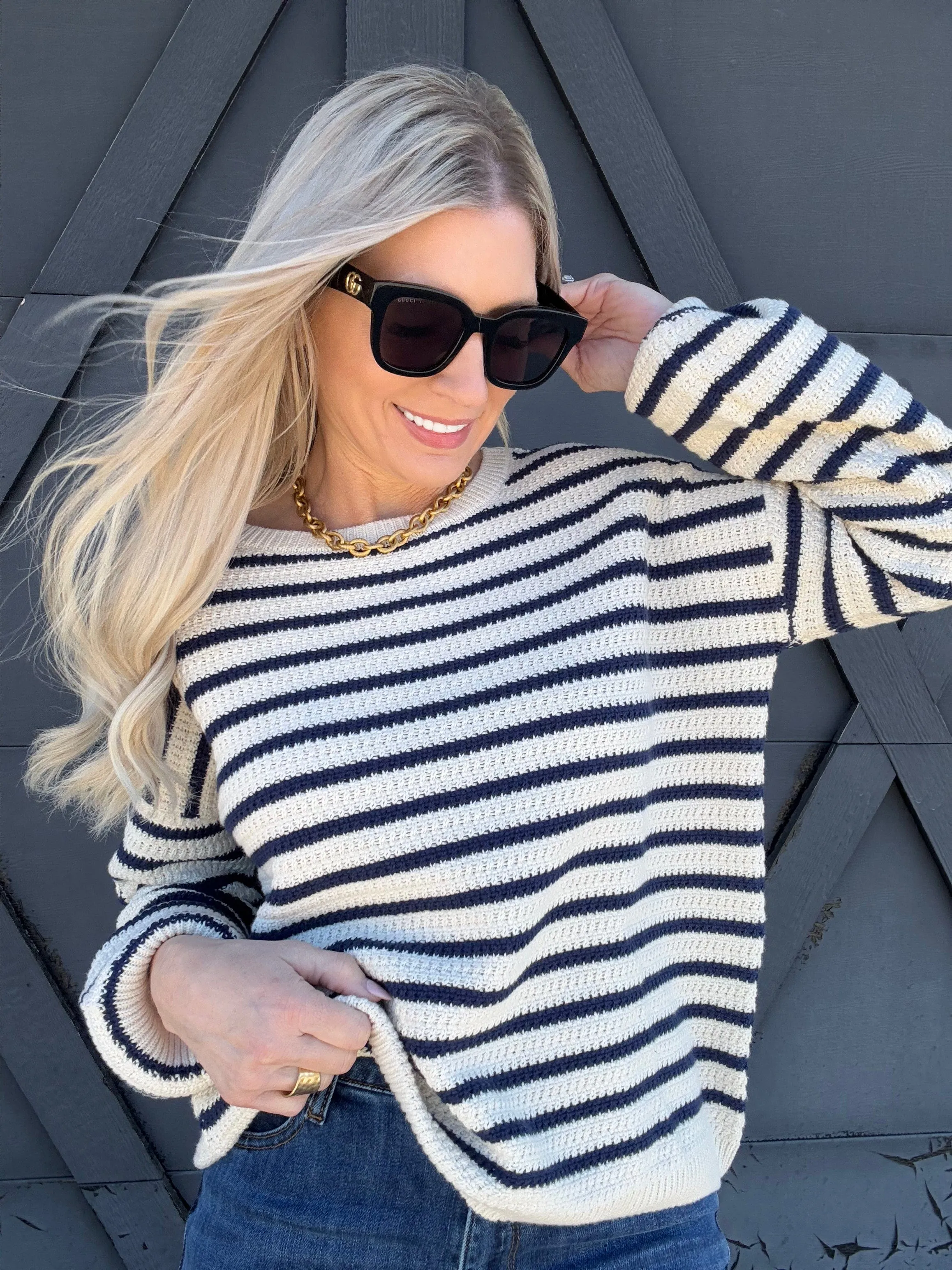 Stripe Crew Neck Sweater In Ivory