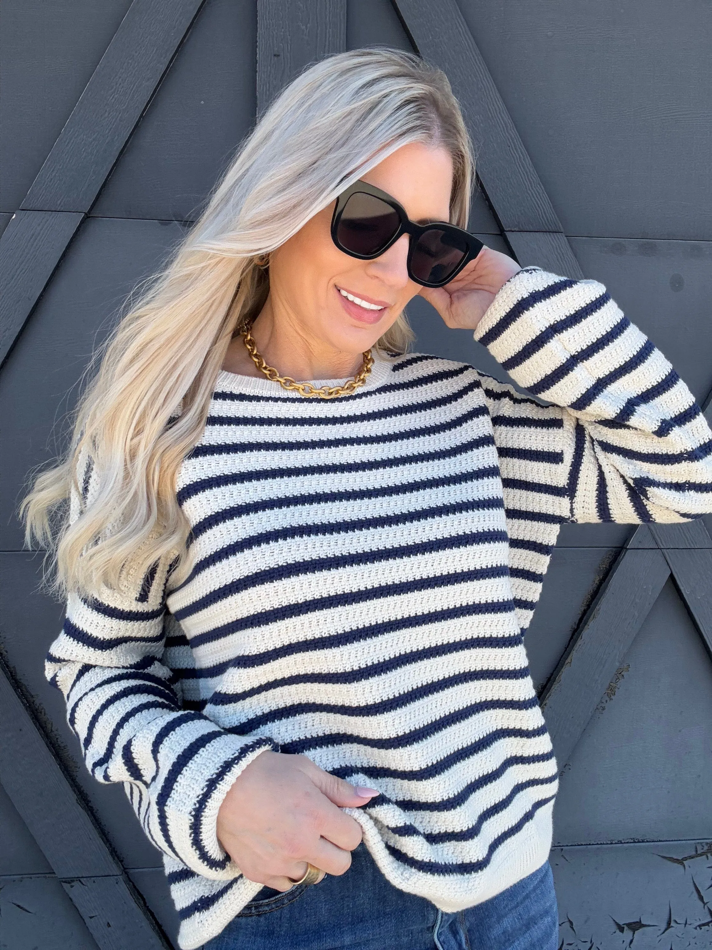Stripe Crew Neck Sweater In Ivory