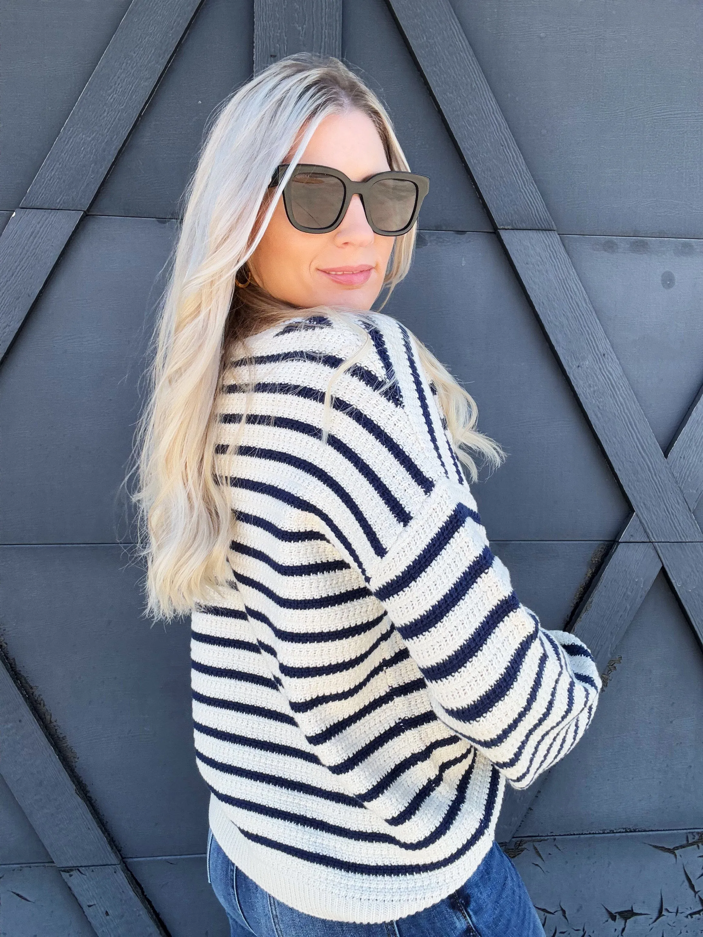 Stripe Crew Neck Sweater In Ivory