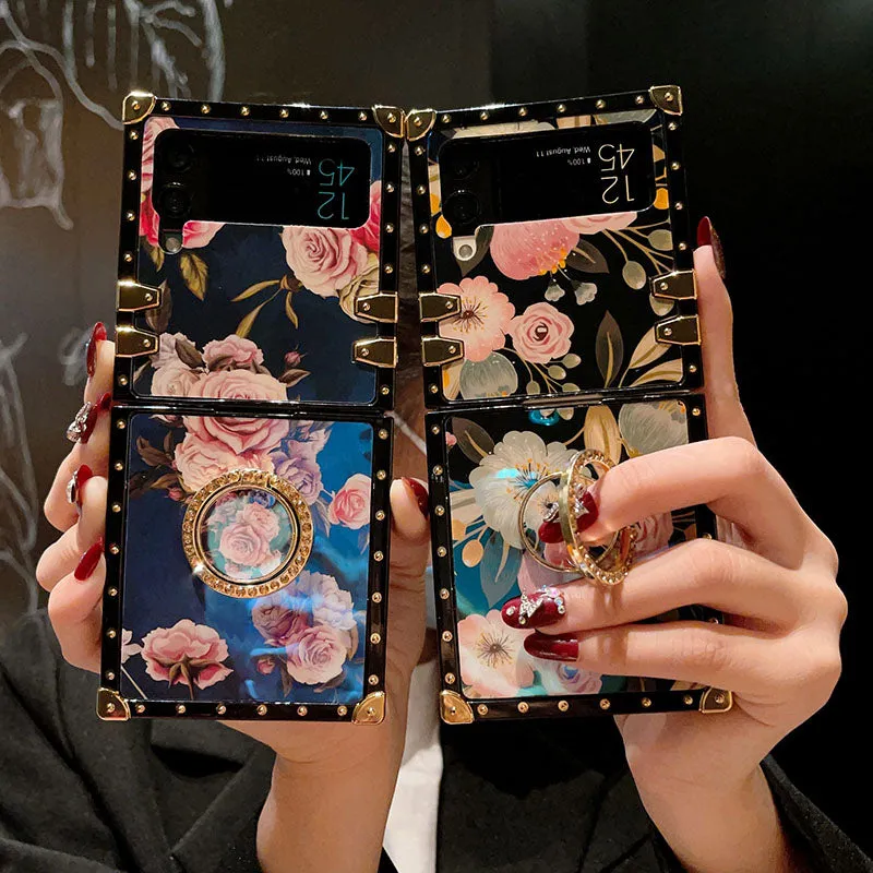 Stylish French Style Flower Ring Phone Case for Samsung Galaxy Z Flip4 Flip3 5G