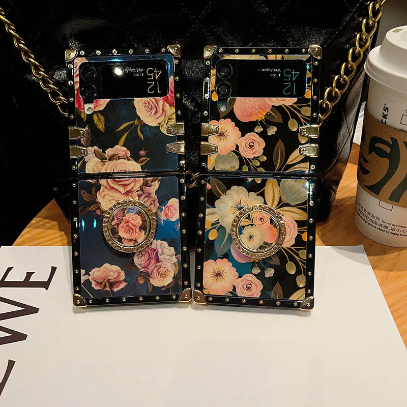 Stylish French Style Flower Ring Phone Case for Samsung Galaxy Z Flip4 Flip3 5G