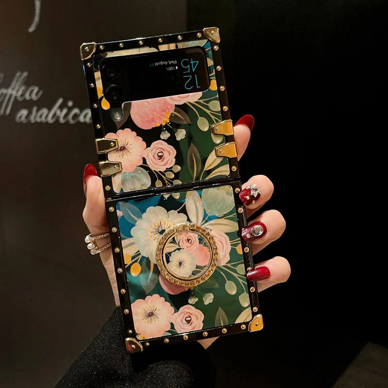 Stylish French Style Flower Ring Phone Case for Samsung Galaxy Z Flip4 Flip3 5G