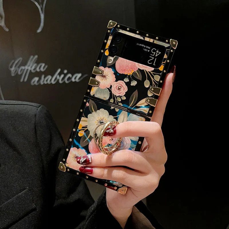 Stylish French Style Flower Ring Phone Case for Samsung Galaxy Z Flip4 Flip3 5G