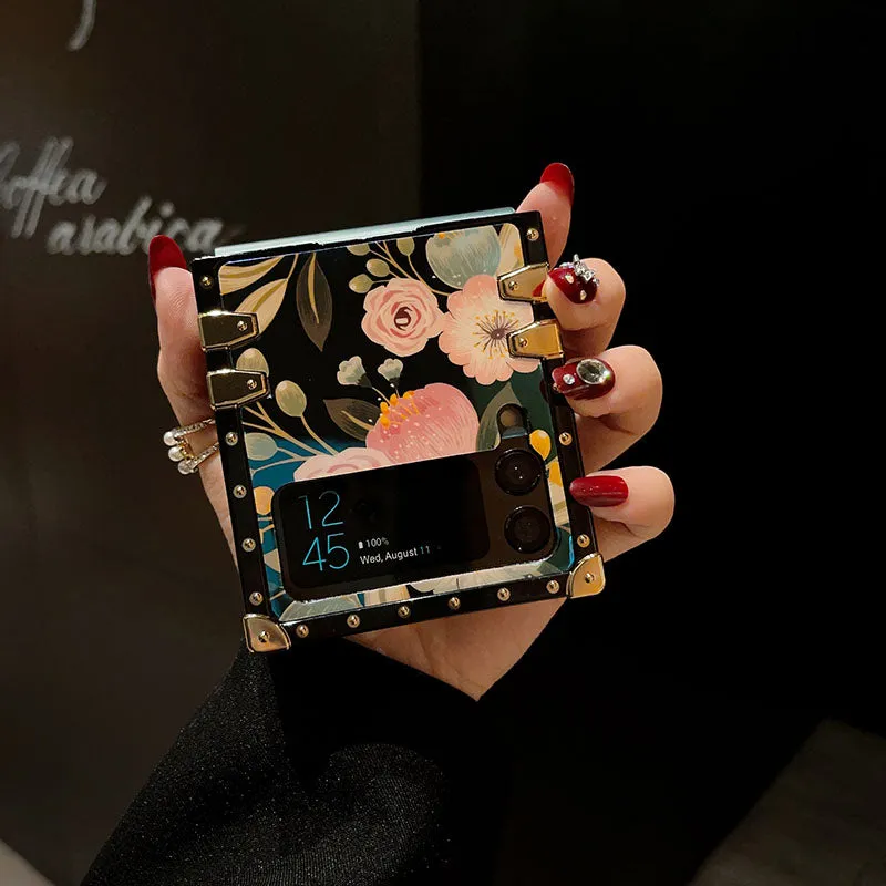Stylish French Style Flower Ring Phone Case for Samsung Galaxy Z Flip4 Flip3 5G