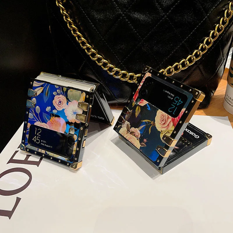Stylish French Style Flower Ring Phone Case for Samsung Galaxy Z Flip4 Flip3 5G