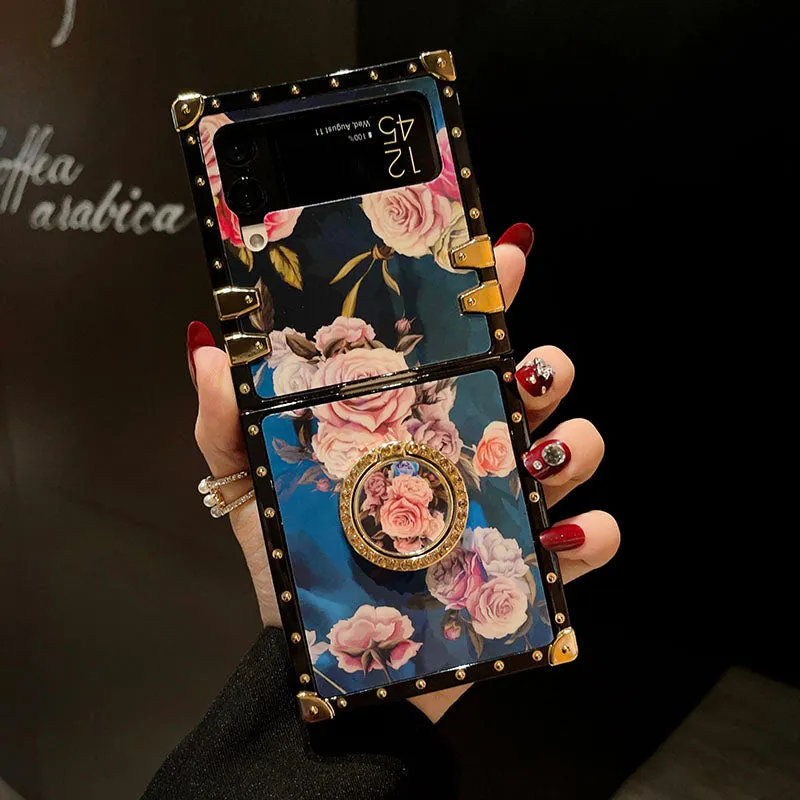 Stylish French Style Flower Ring Phone Case for Samsung Galaxy Z Flip4 Flip3 5G
