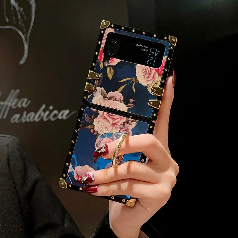 Stylish French Style Flower Ring Phone Case for Samsung Galaxy Z Flip4 Flip3 5G